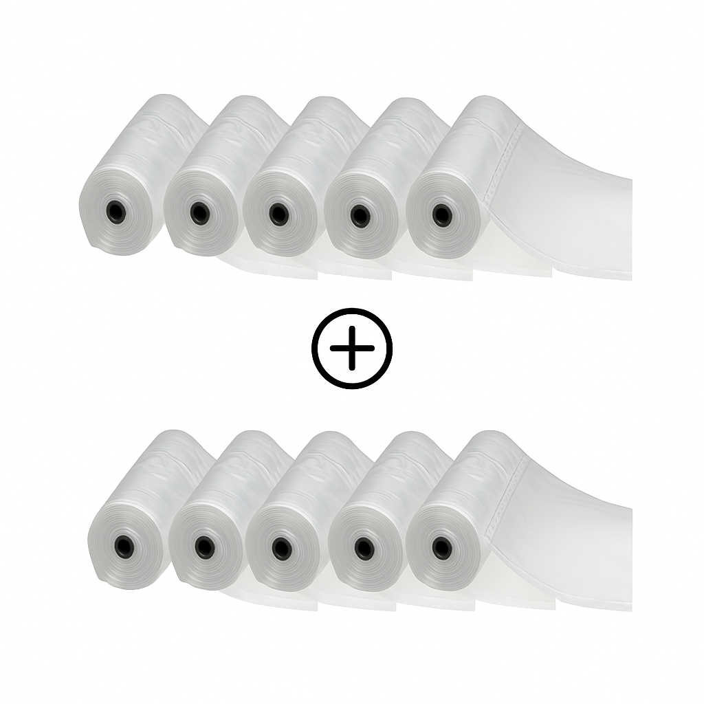 5x 120cm x 60cm rolls + 5x 90cm x 60cm Folierollen geperforeerd (0.015mm)